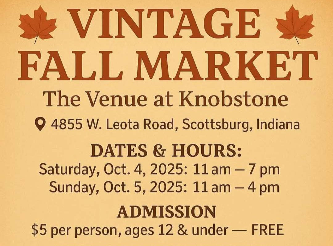 Vintage Fall Market flyer with event details on a brown background